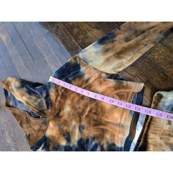 Two Piece Set Velour Black Tan Tie Dye Mini Skirt Cropped Hoodie - Picture 5 of 8